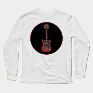 Tiled Pixel Red 8-String Bass Guitar in a Black Circle Long Sleeve T-Shirt